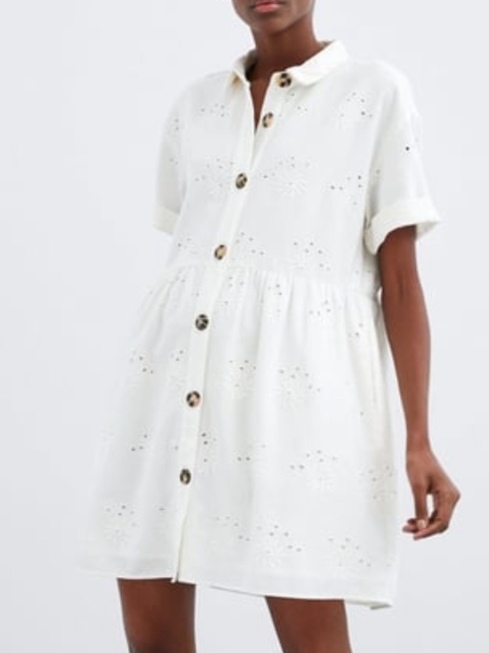 Zara Embroidered Eyelet Mini Dress S Ivory Linen Blend Cottagecore Pockets